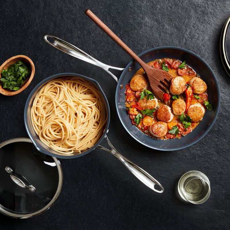 Tomato Caper Seared Scallops with Bucatini Pasta